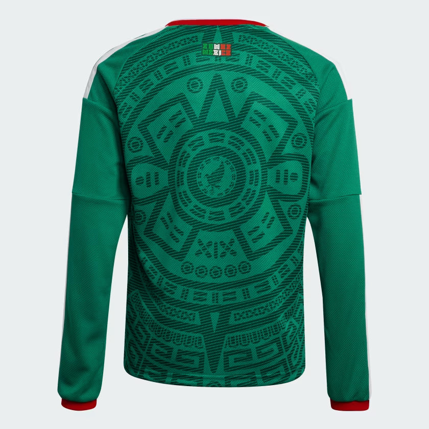 adidas Mexico Home Long Sleeve Youth Soccer Jersey 26 Green