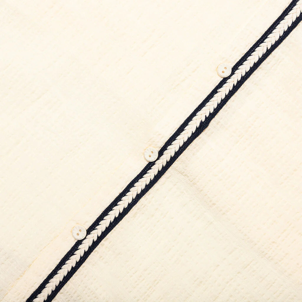 Weave Trim Button Up Shirt Cream
