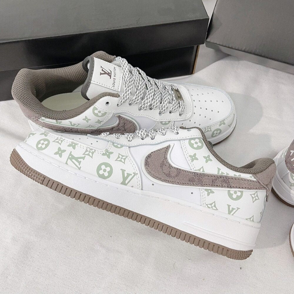 Louis Vuitton x Nike Air Force 1 White Mocha Monogram Custom