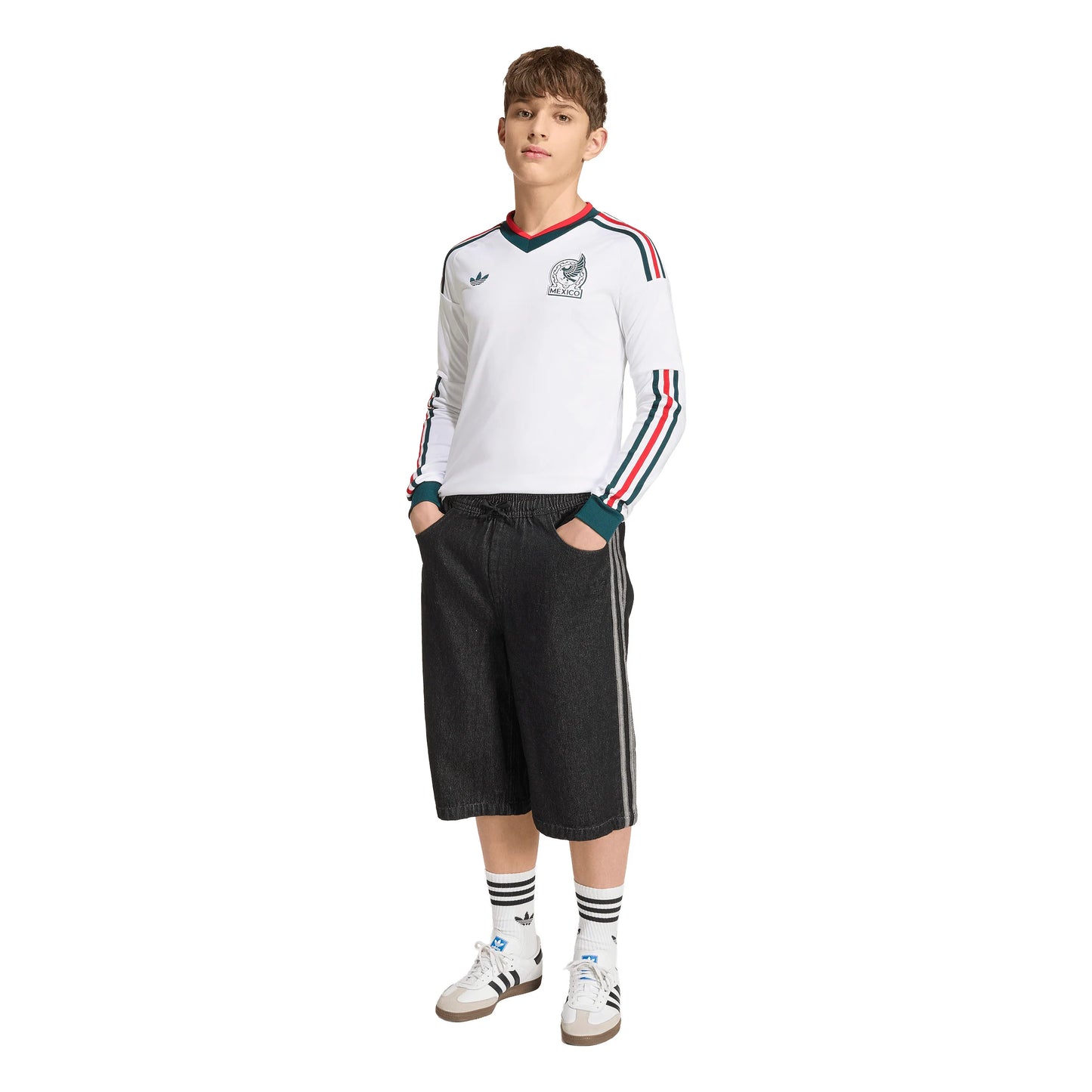 adidas Mexico Away Long Sleeve Youth Soccer Jersey 2026 White