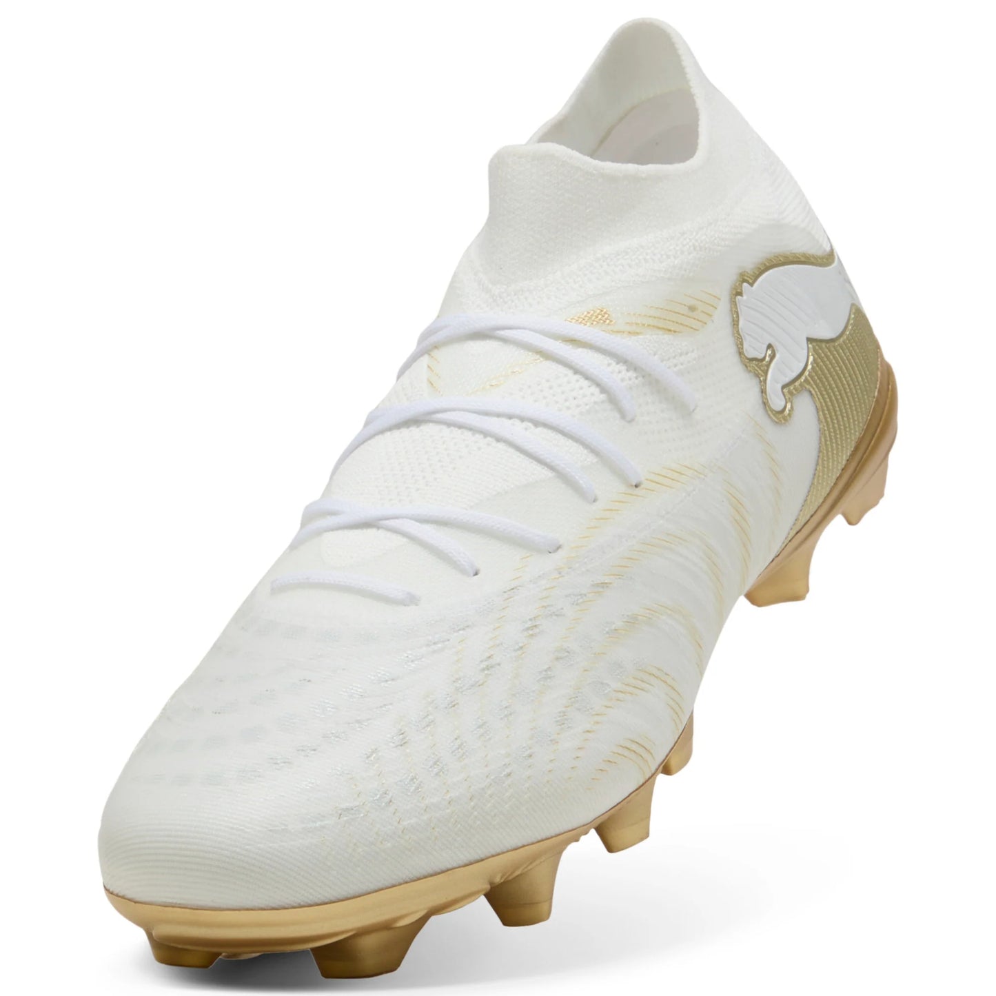 PUMA Future 9 Match FG AG Firm Multi Ground Mens Soccer Cleats White Gold Black