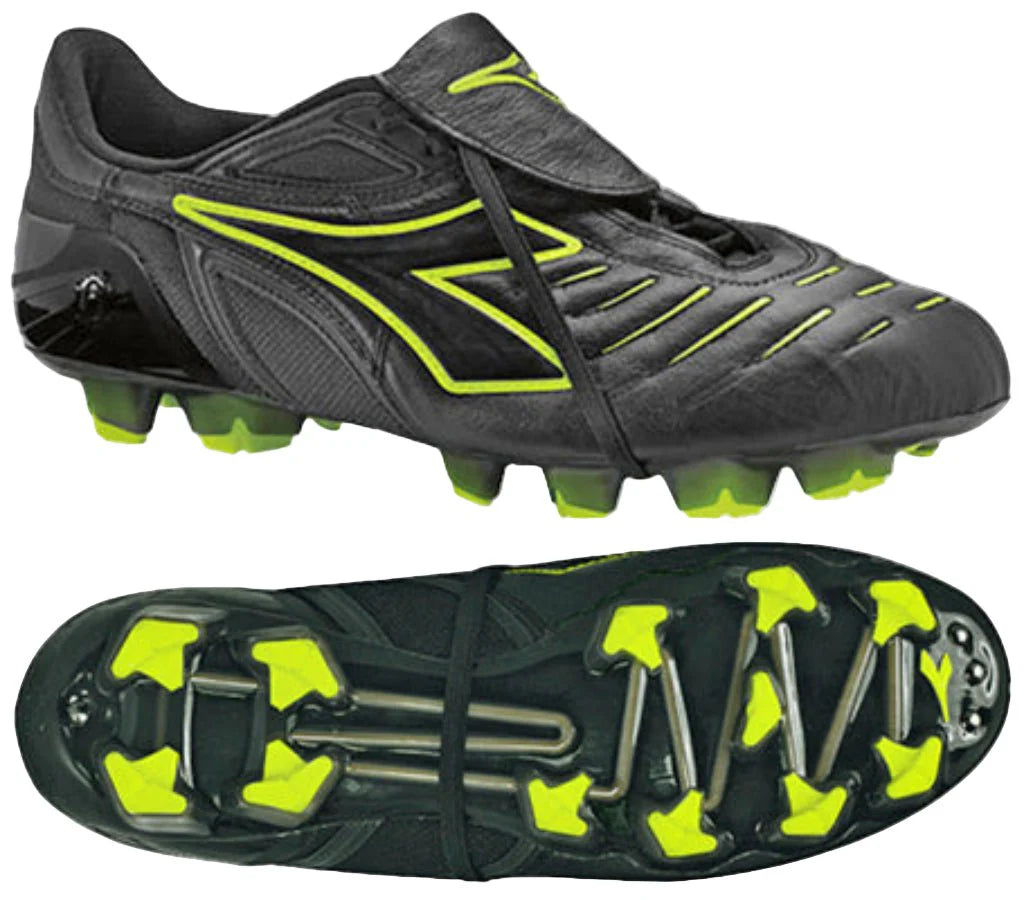 Diadora Maracana RTX 12 FG Firm Ground Soccer Cleats Black Yellow Fluo