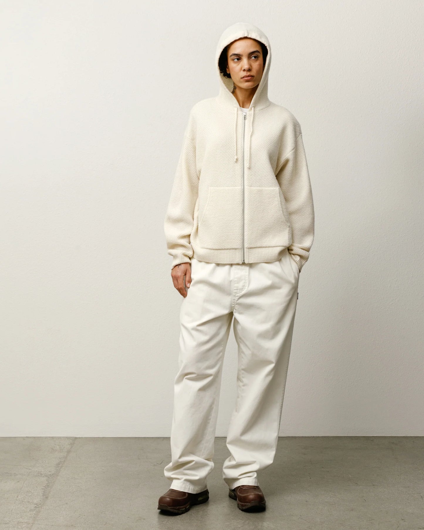 TEXTURED ZIP HOODED SWEATER