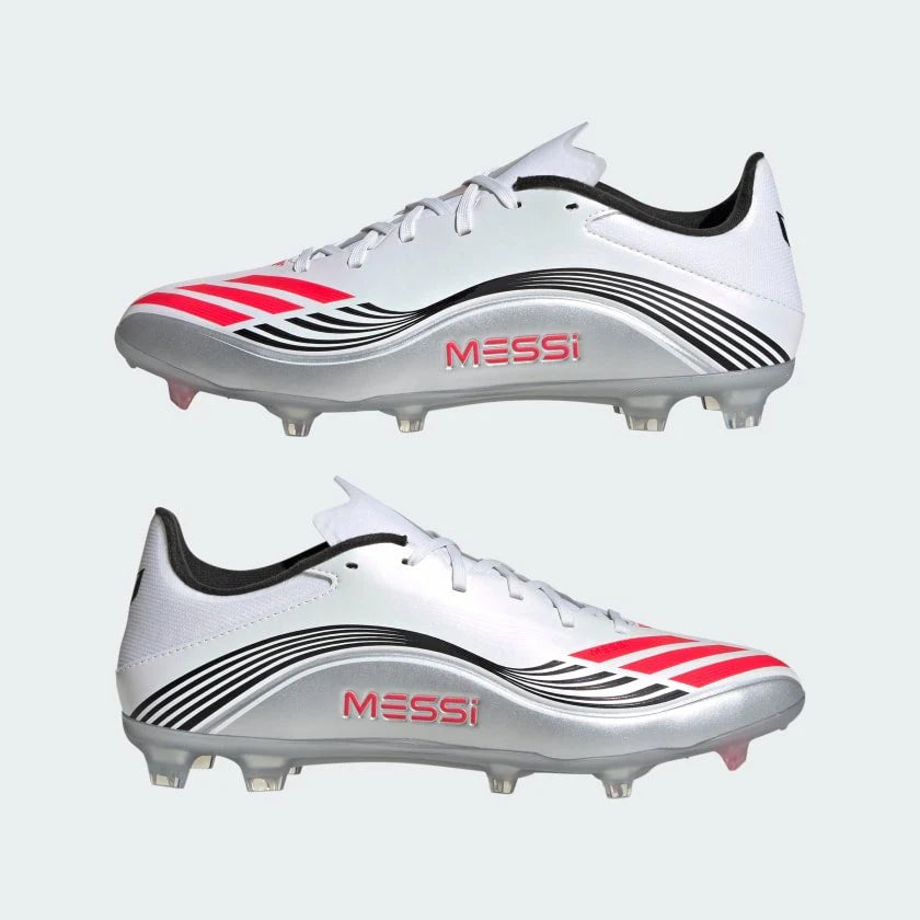 adidas F50 Messi League Firm Multi Ground Soccer Cleats White Red Siver