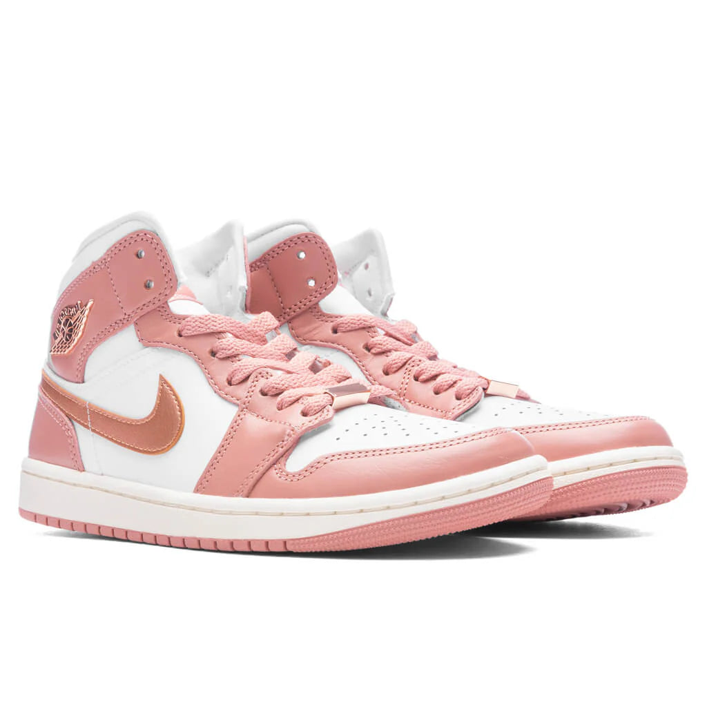 Womens Air Jordan 1 Mid SE Red Stardust Metallic Copper White