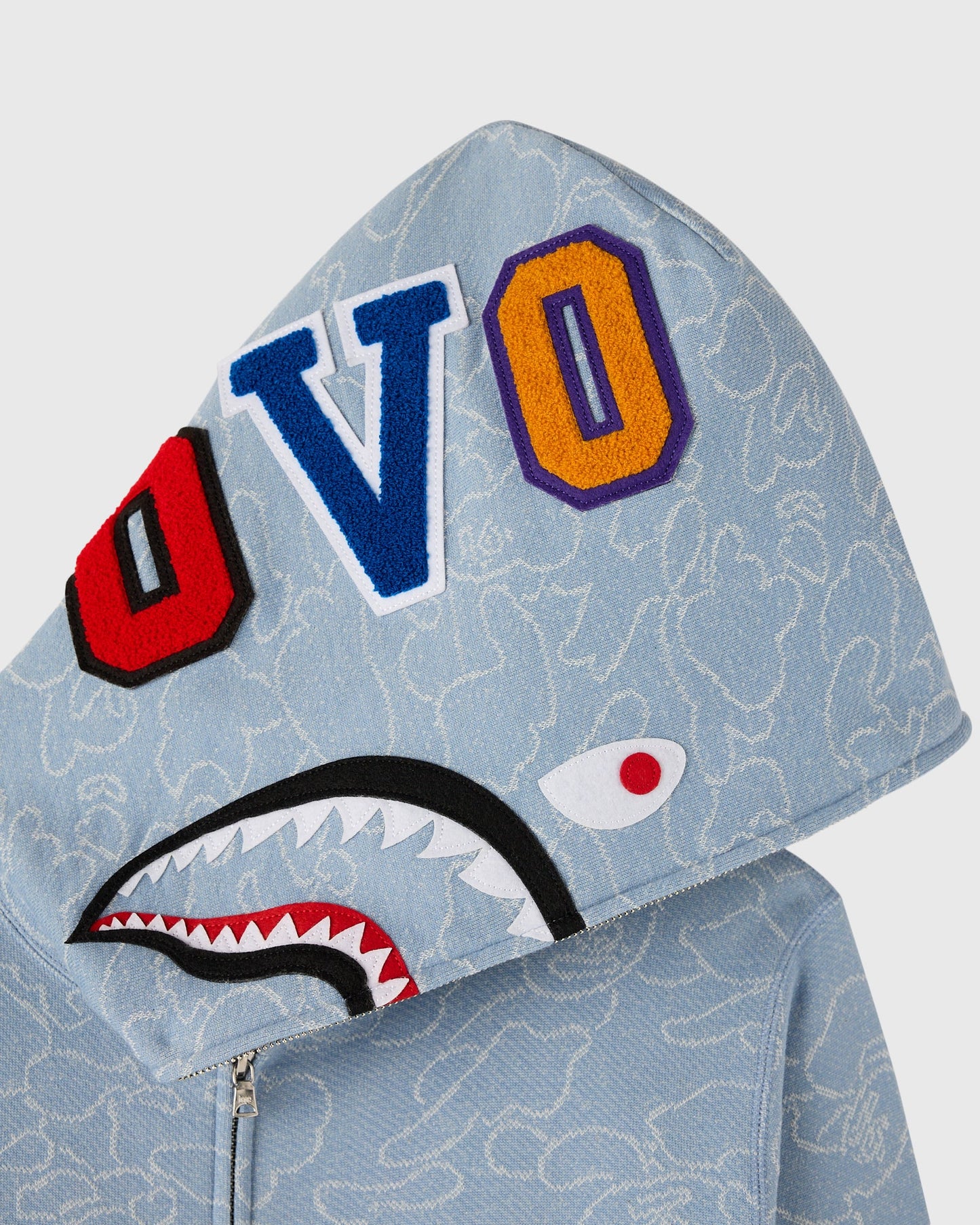 BAPE Neon 1st Camo Shark Full Zip Hoodie Light Indigo