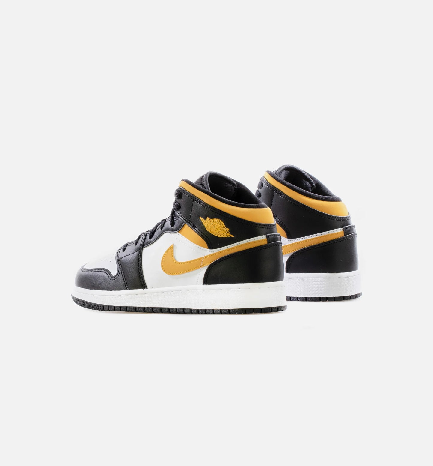 Air Jordan 1 Mid Black University Gold Grade School Lifestyle Shoe White Black Pollen