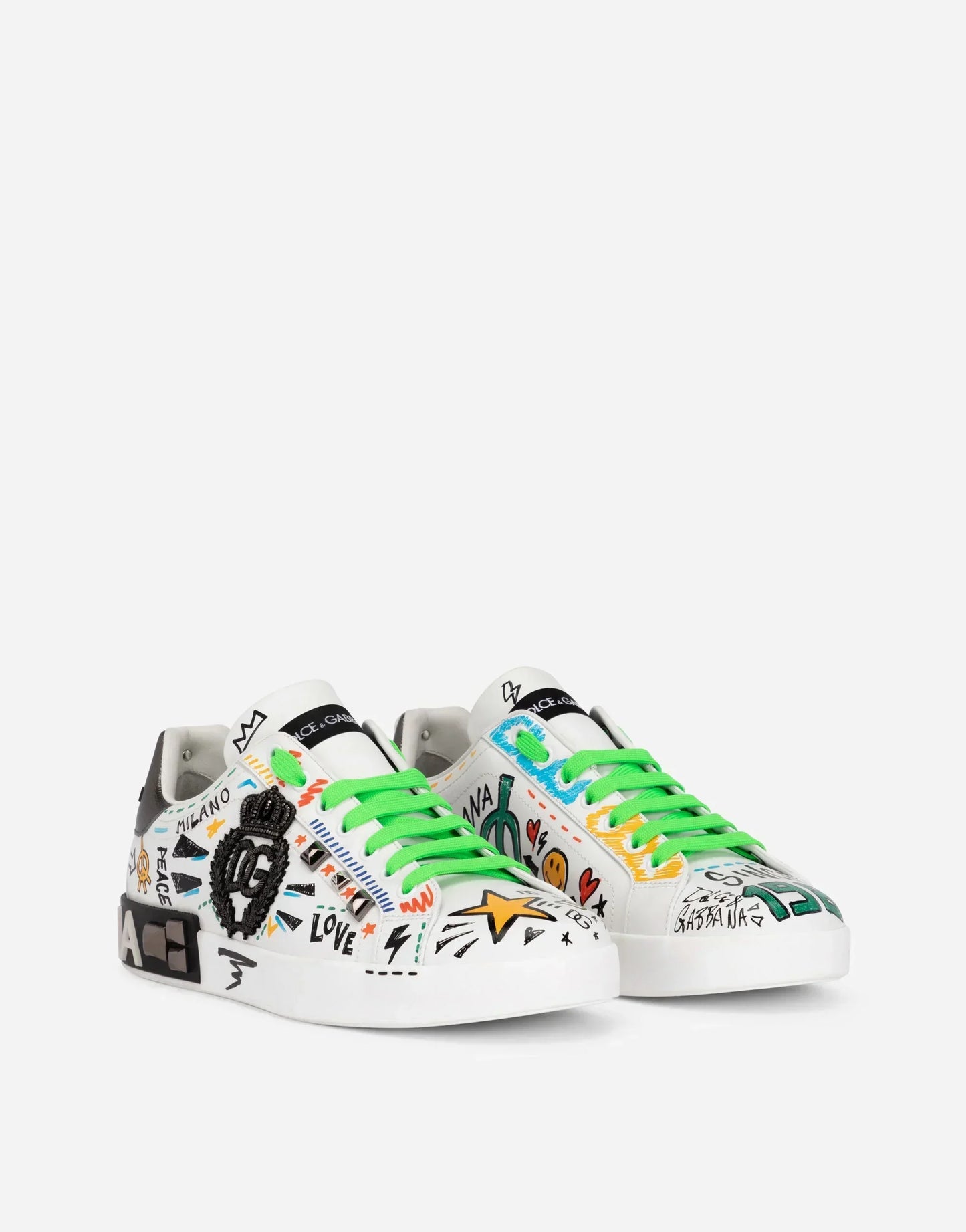DG Calfskin Portofino Sneakers With Embroidery And Studs