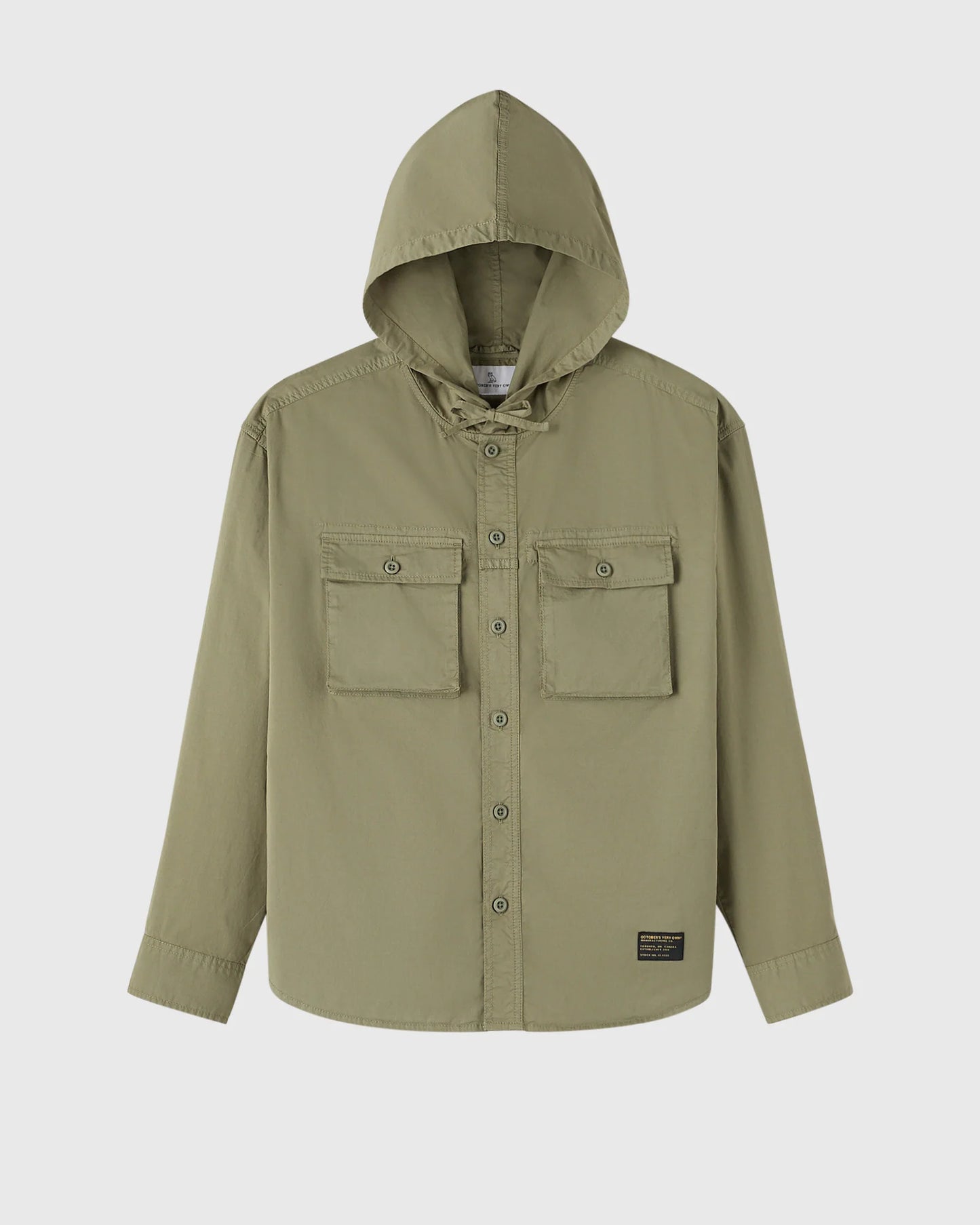 Hooded Button Up Shirt Olive Green
