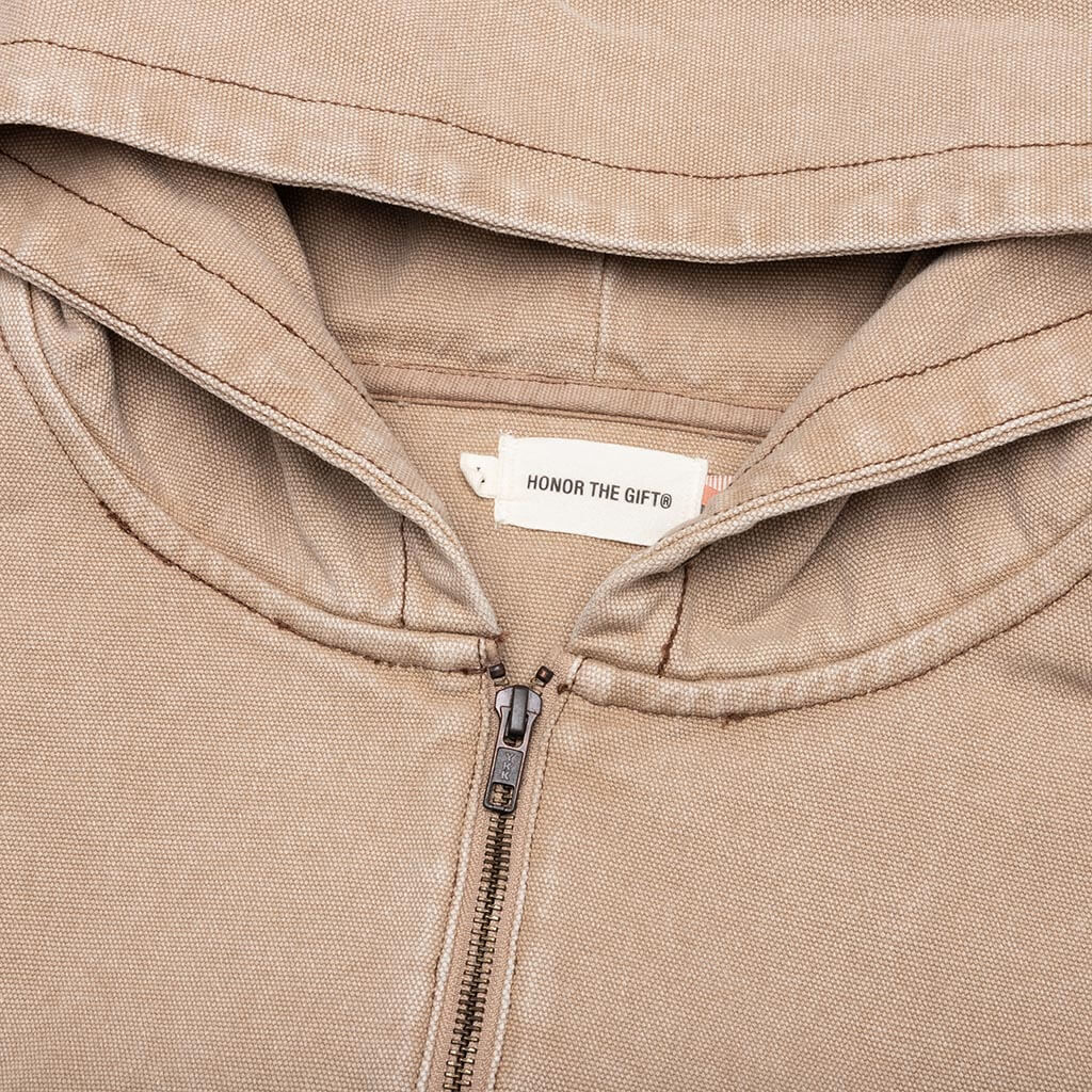 Washed Canvas Zip Hoodie Tan