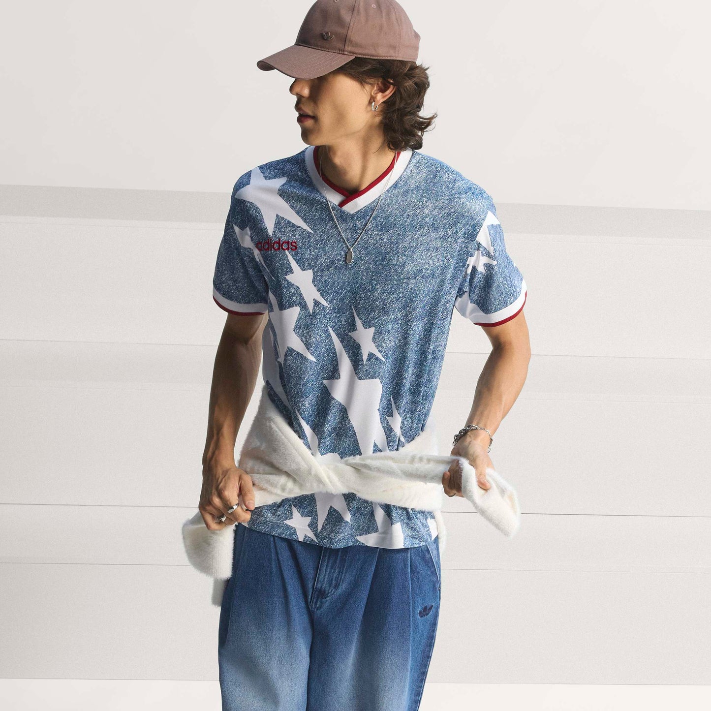 adidas Denim Graphic Soccer Jersey White Blue