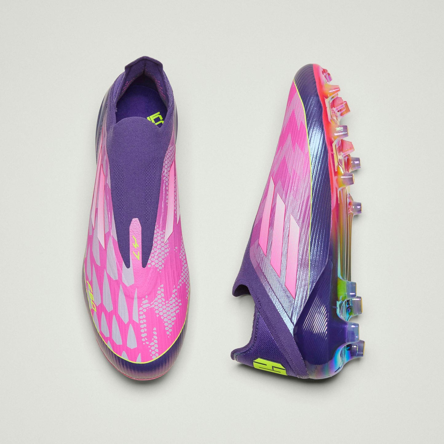 adidas F50 LEAGUE Laceless FG Mens Soccer Cleats Purple White Lemon