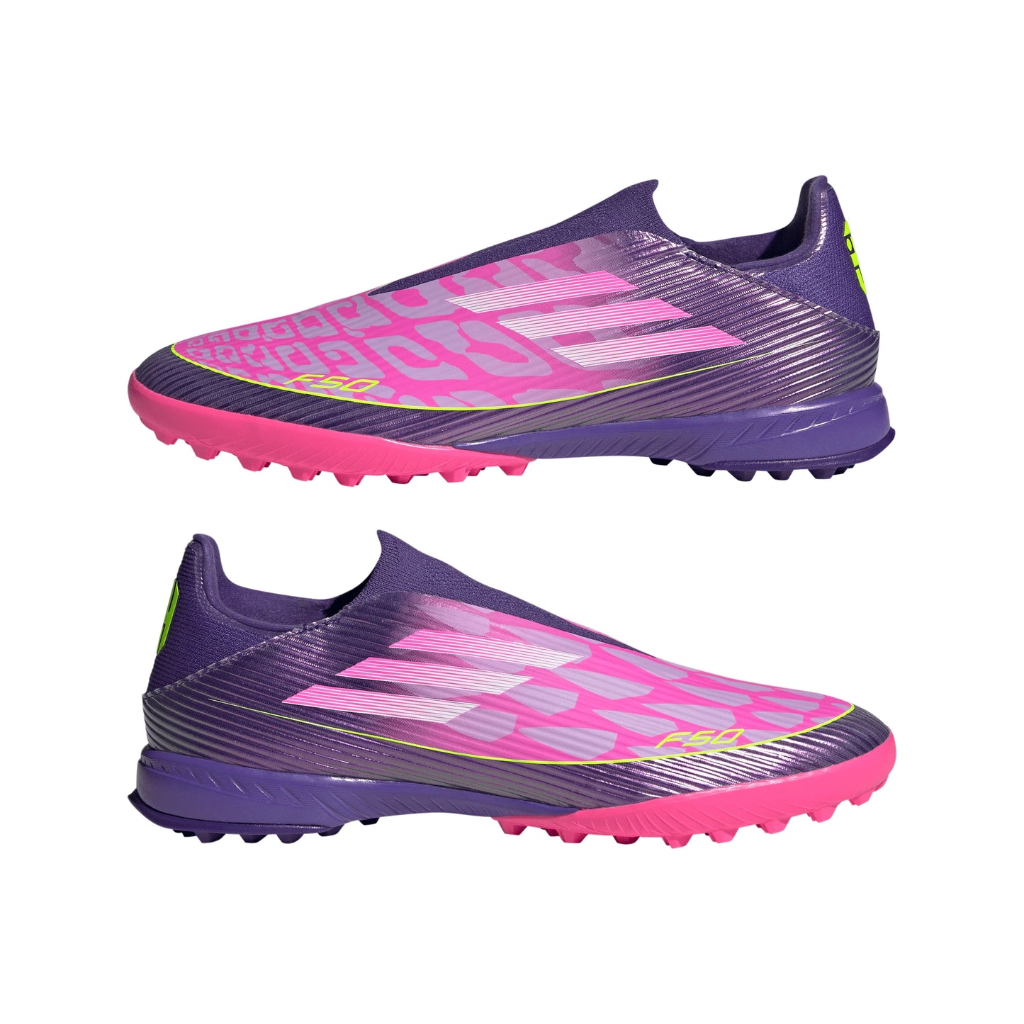 adidas F50 League LY Laceless TF Mens Soccer Cleats Purple White Lemon