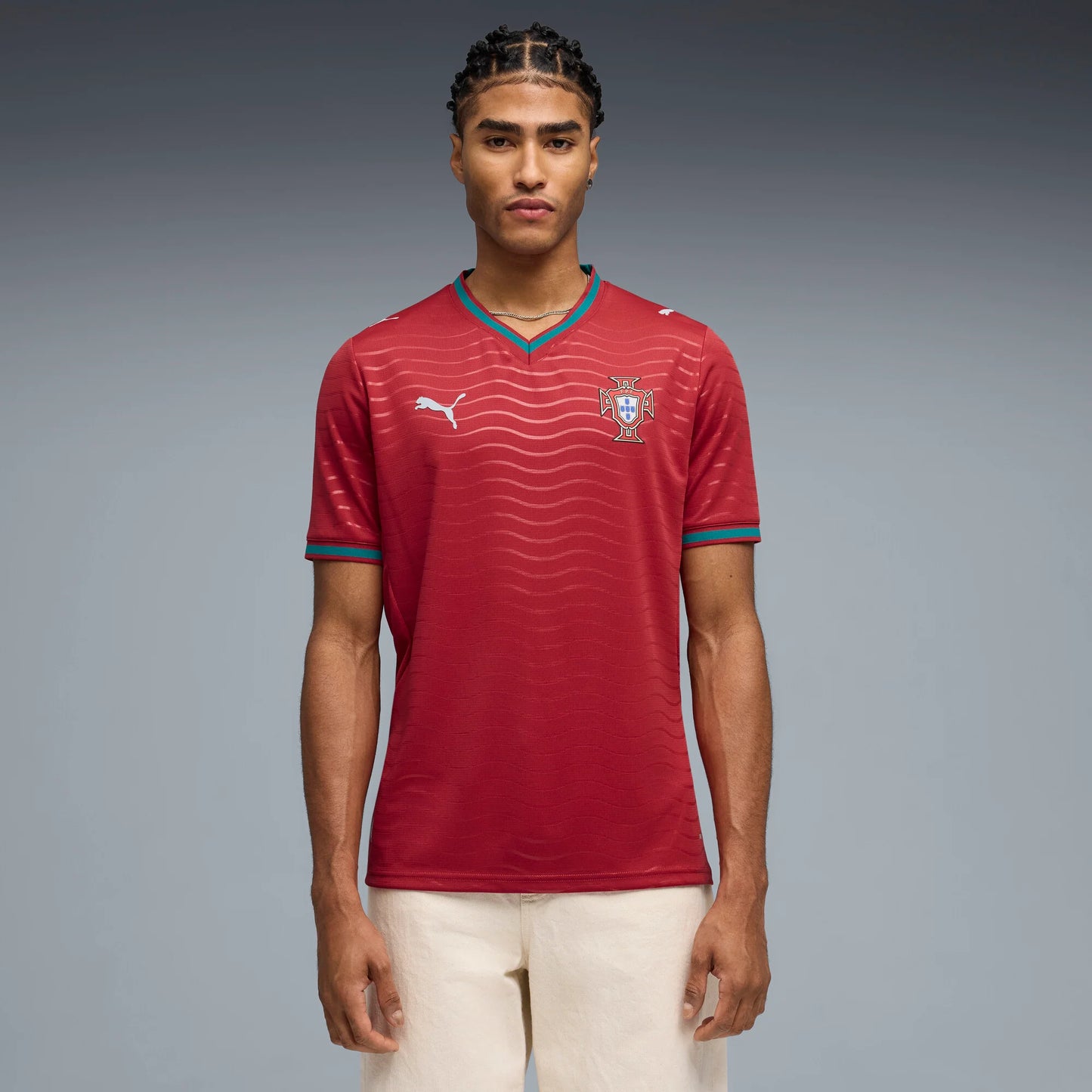 PUMA Portugal Home Mens Soccer Jersey 2026 Red Green Lagoon