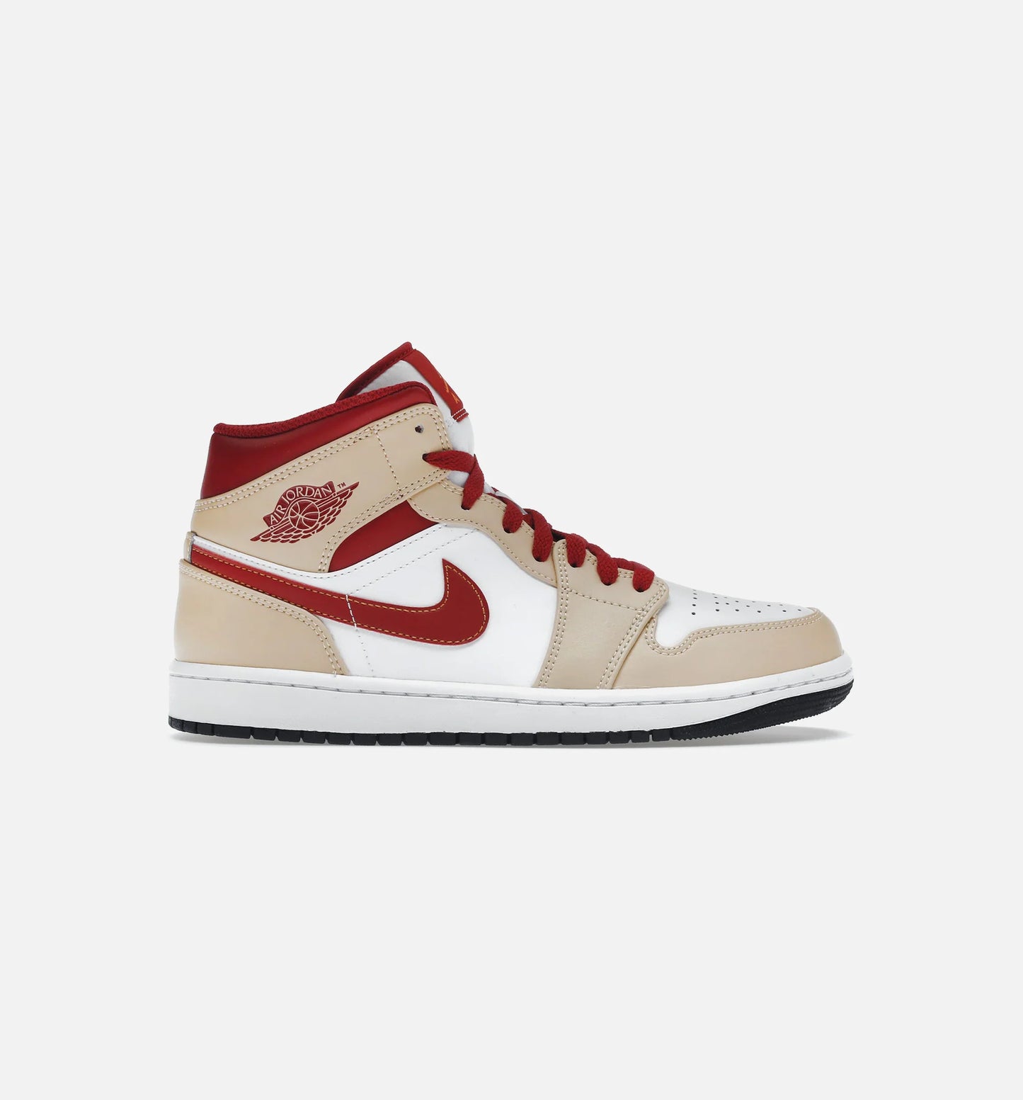 Air Jordan 1 Mid Light Curry Cardinal Mens Lifestyle Shoe Beige Red