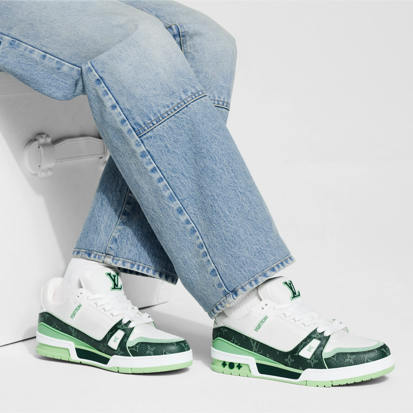 Louis Vuitton LV Trainer Sneaker Denim Monogram green