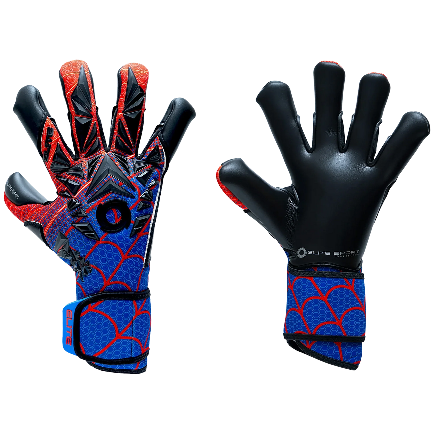 Elite Sport Spin Goalkeeper Soccer Gloves Black Red Blue