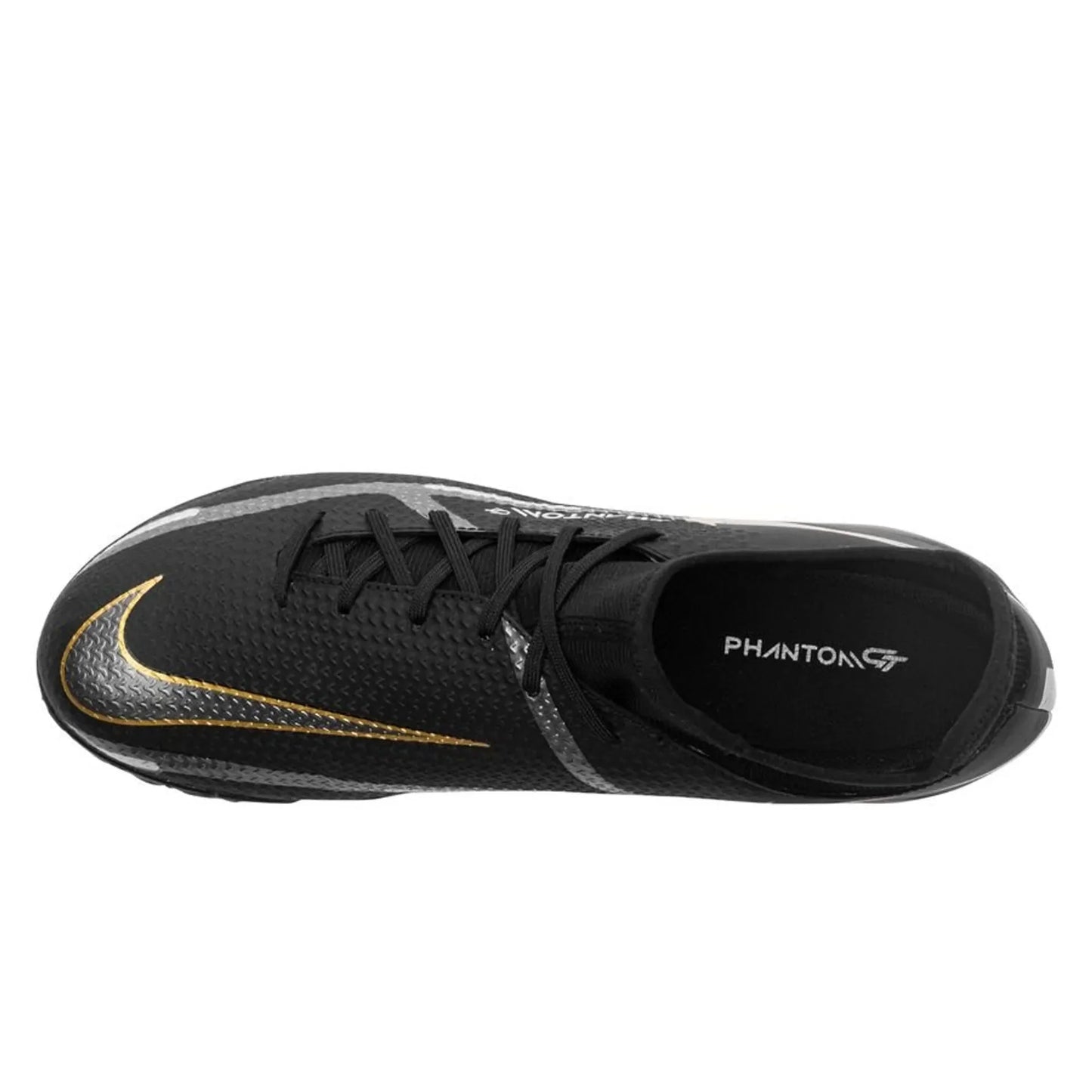 Nike Phantom GT2 Academy DF TF Turf Soccer Cleats Black Metallic Dark Grey Metallic Gold