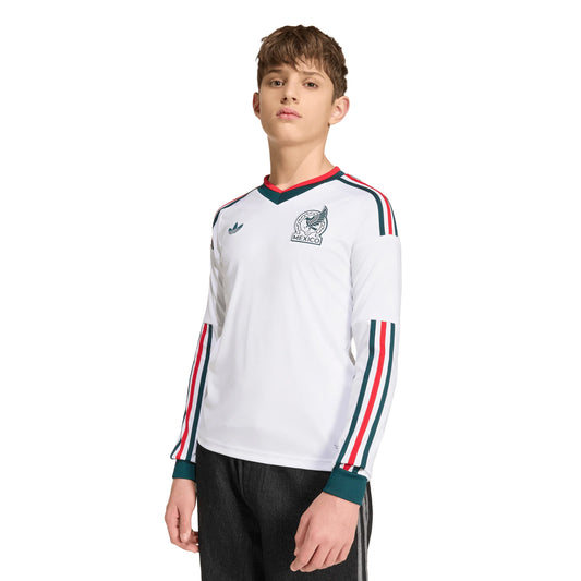adidas Mexico Away Long Sleeve Youth Soccer Jersey 2026 White