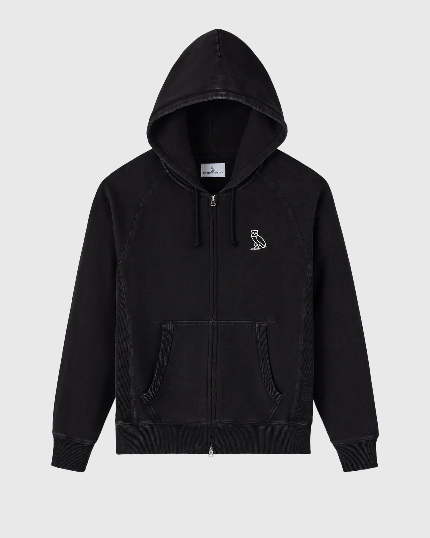 Muskoka Raglan Full Zip Hoodie Garment Dyed Black