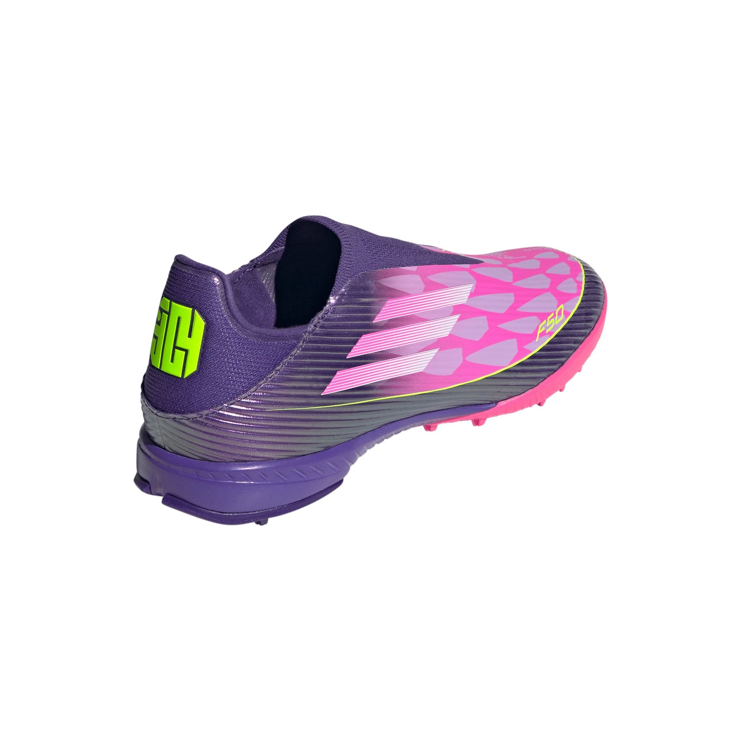 adidas F50 League LY Laceless TF Mens Soccer Cleats Purple White Lemon