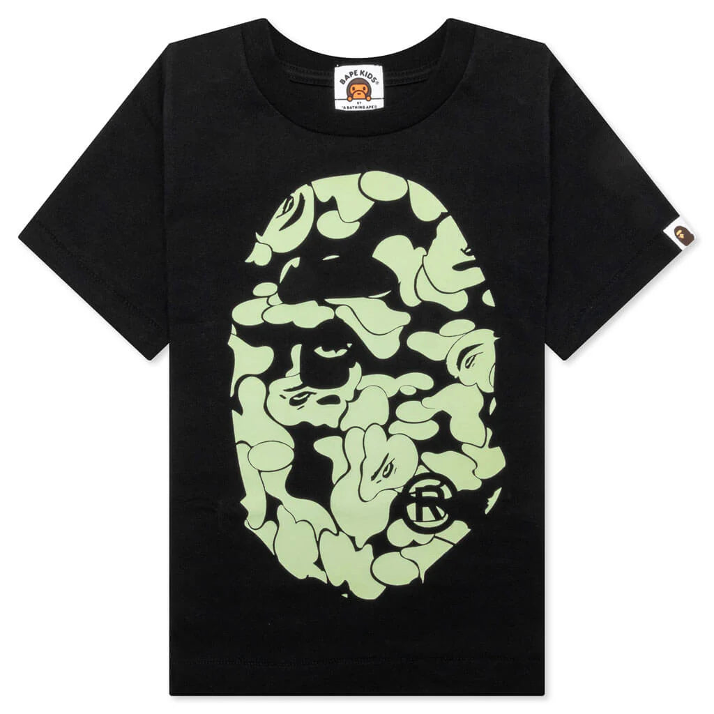 Kids Glow in The Dark Camo Big Ape Head Tee Black