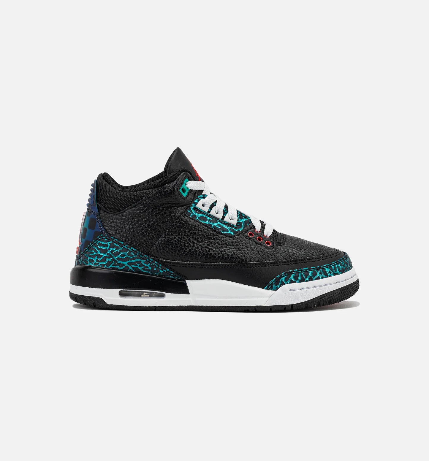 Air Jordan 3 Retro Black and Hyper Jade Grade School Lifestyle Shoe Black Siren Red Hyper Jade White