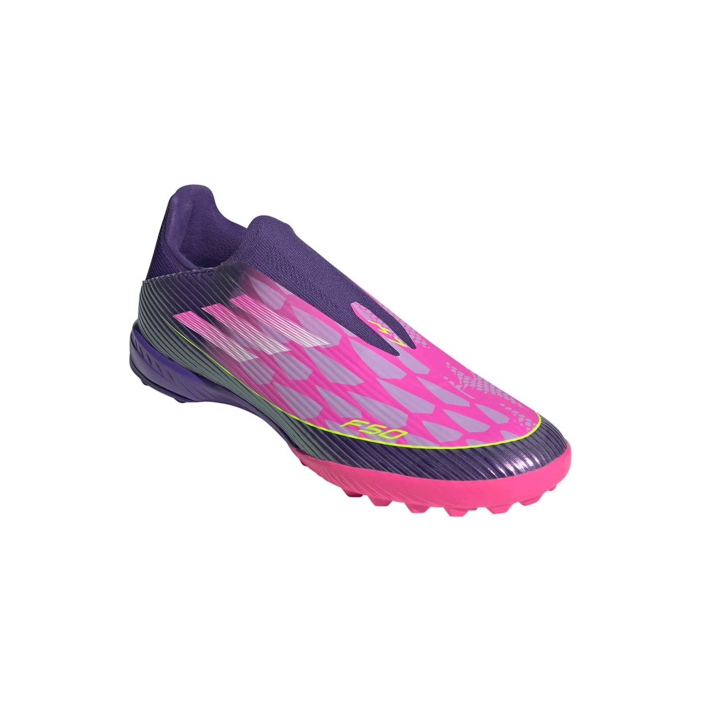 adidas F50 League LY Laceless TF Mens Soccer Cleats Purple White Lemon