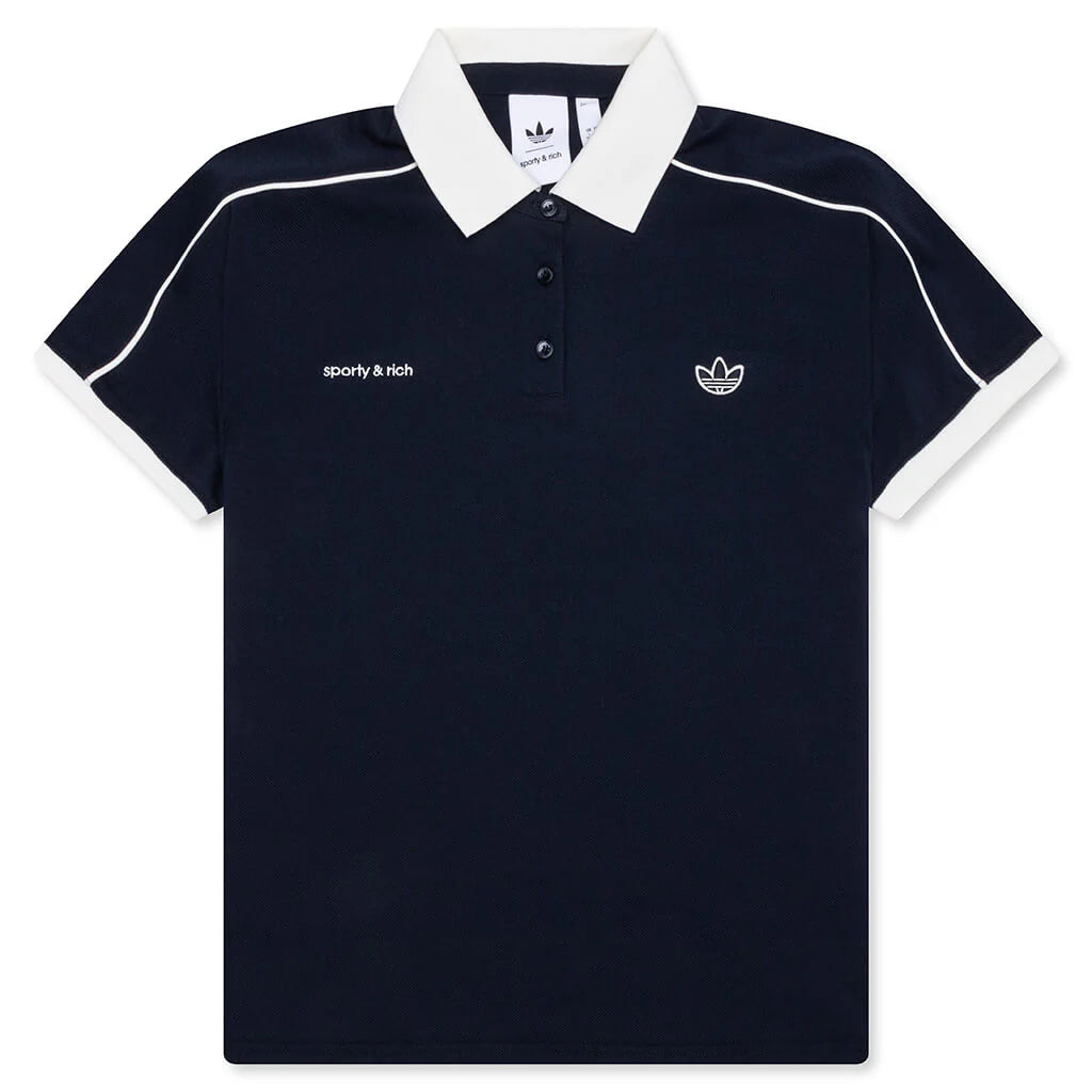 Womens Adidas x Sporty Rich Polo T Shirt Night Navy