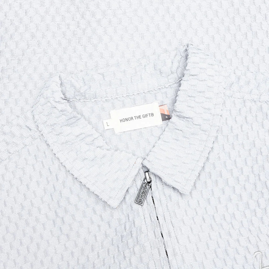 Textured Knit Quarter Zip Grey