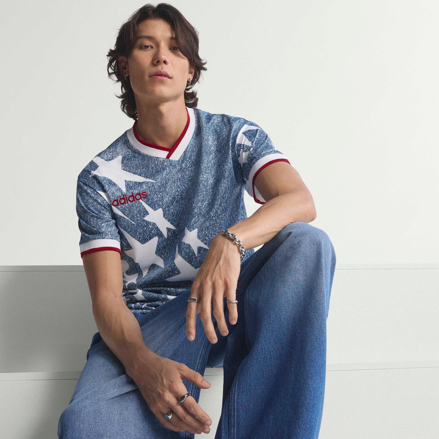 adidas Denim Graphic Soccer Jersey White Blue