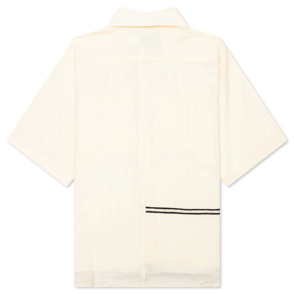 Weave Trim Button Up Shirt Cream